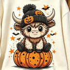 Highland Cow Pumpkin Halloween Graphic Crewneck Sweatshirt