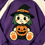 Cute Witch Girl Pumpkin Halloween Graphic Crewneck Sweatshirt