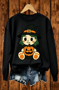 Cute Witch Girl Pumpkin Halloween Graphic Crewneck Sweatshirt