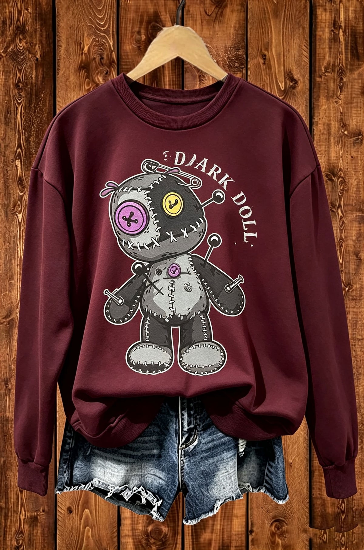 Dark Doll Voodoo Doll Halloween Graphic Crewneck Sweatshirt