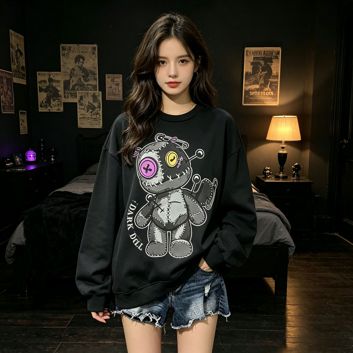 Dark Doll Voodoo Doll Halloween Graphic Crewneck Sweatshirt