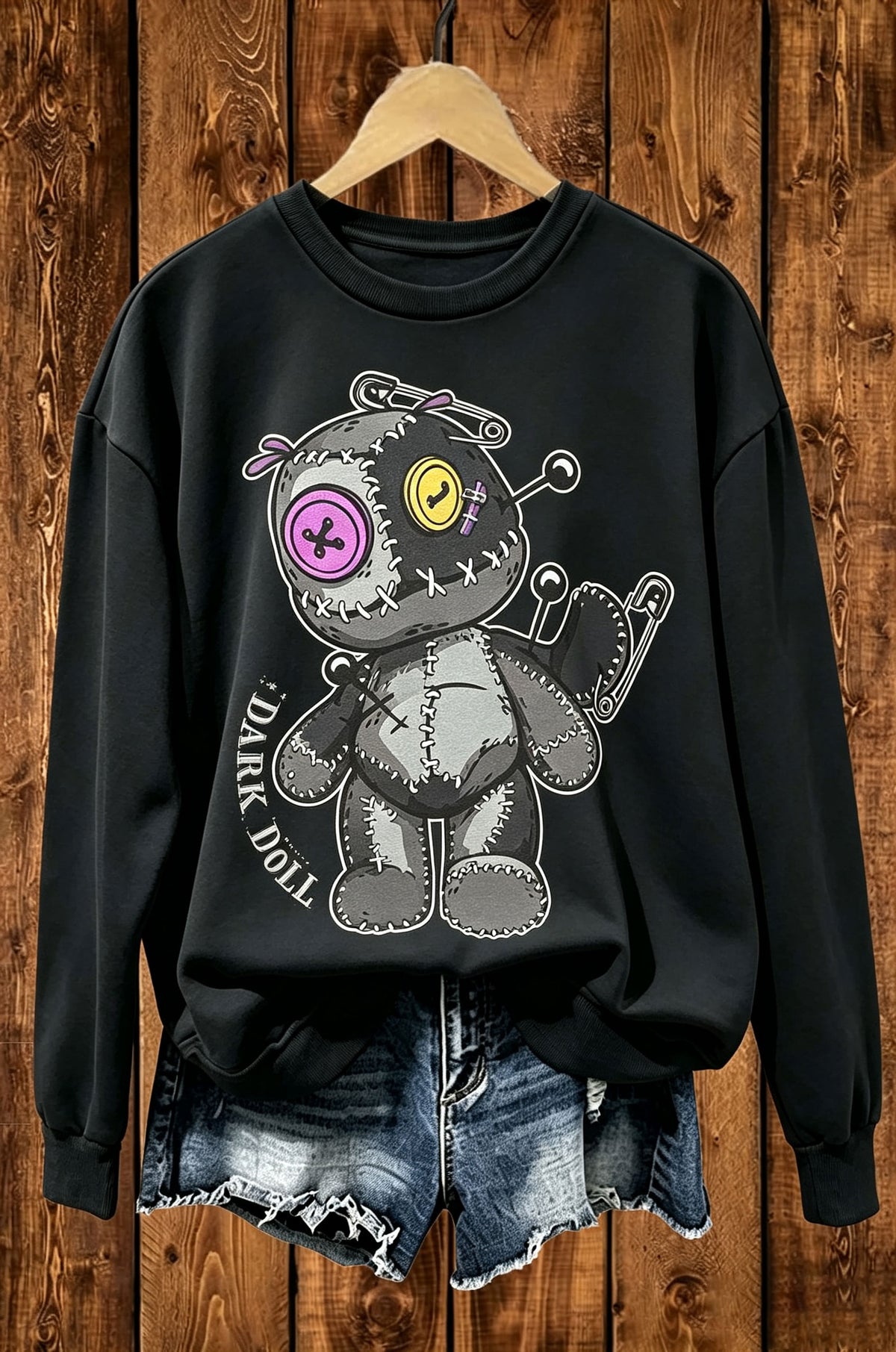 Dark Doll Voodoo Doll Halloween Graphic Crewneck Sweatshirt