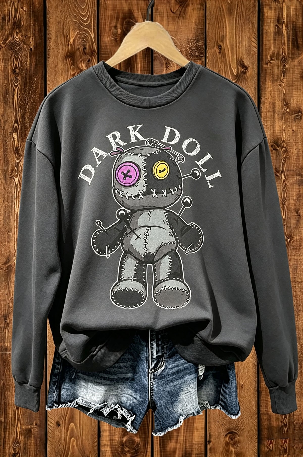 Dark Doll Voodoo Doll Halloween Graphic Crewneck Sweatshirt