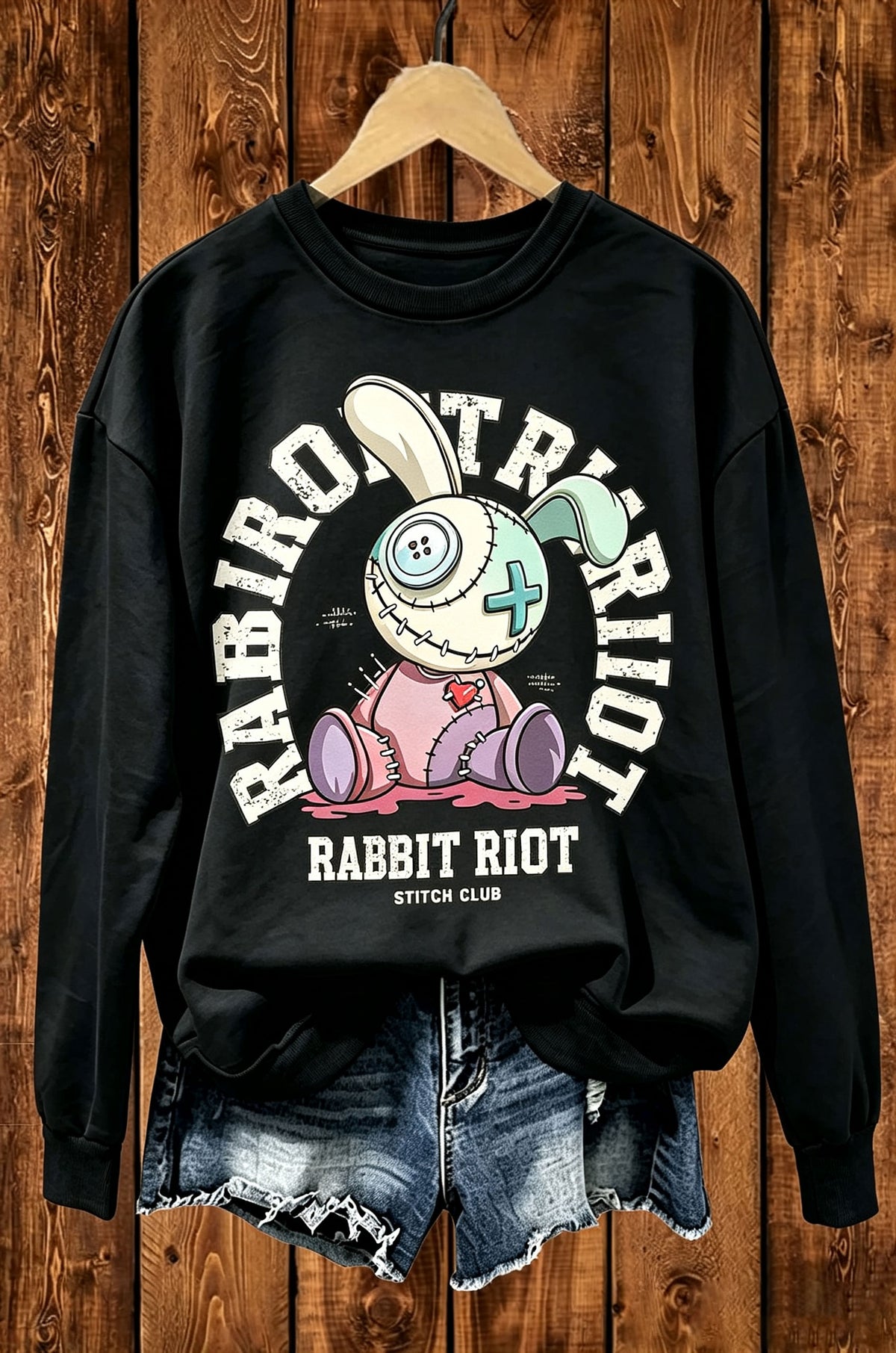 Voodoo Bunny Rabbit Riot Gothic Graphic Crewneck Sweatshirt