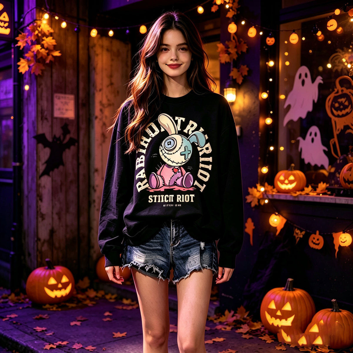 Voodoo Bunny Rabbit Riot Gothic Graphic Crewneck Sweatshirt