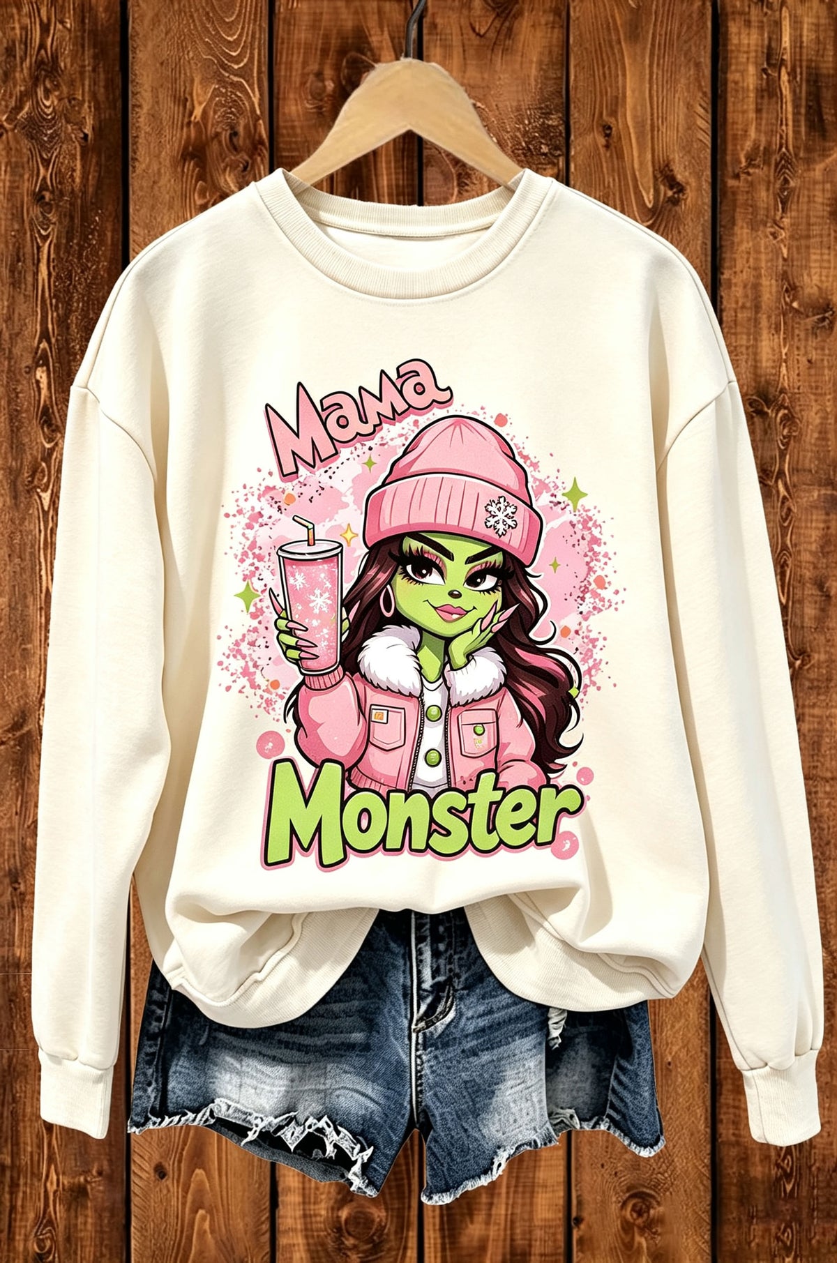 Mama Monster Pink Fashion Graphic Crewneck Sweatshirt