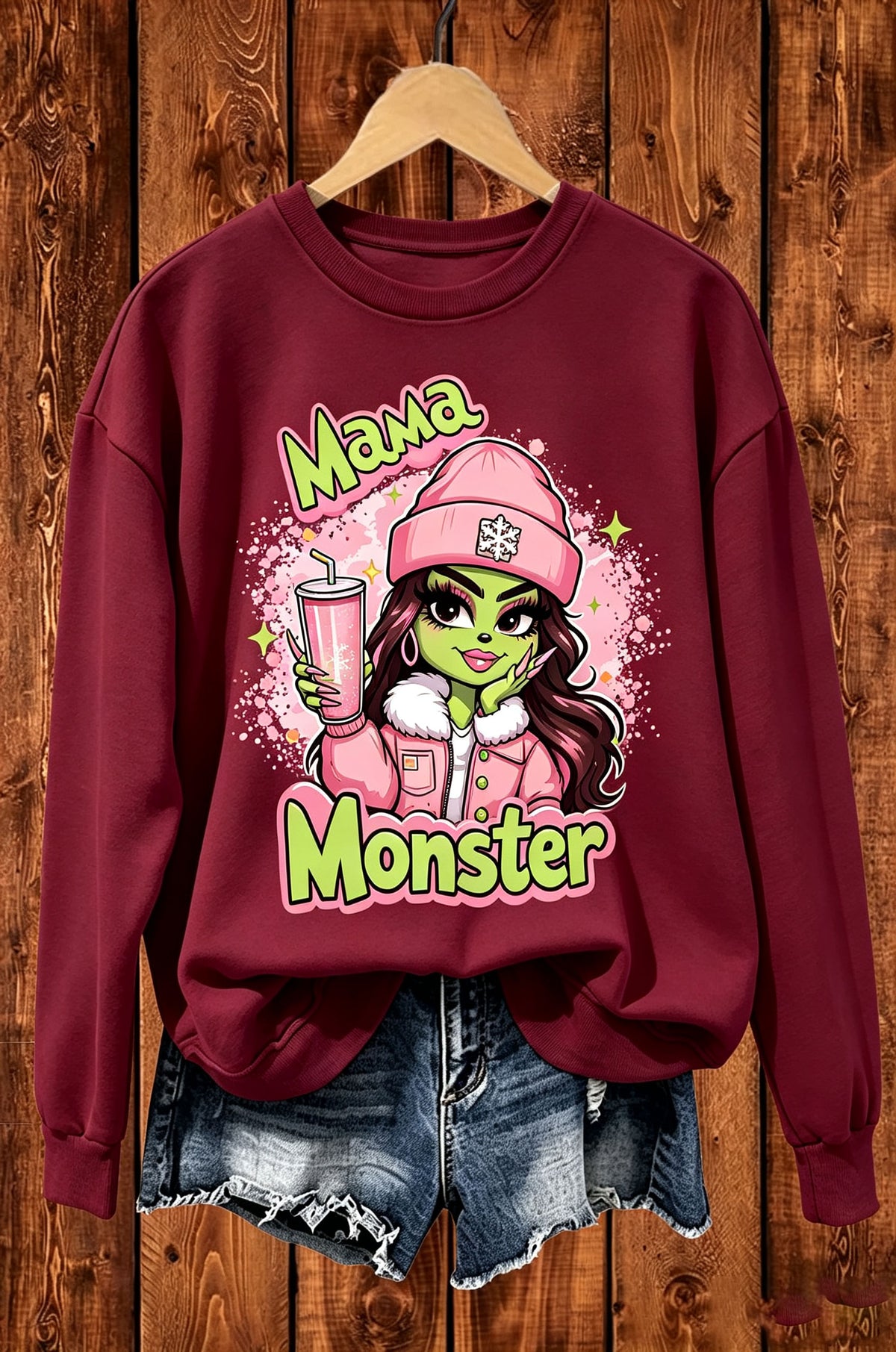 Mama Monster Pink Fashion Graphic Crewneck Sweatshirt