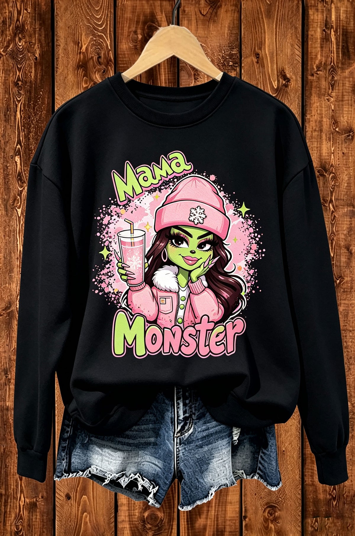 Mama Monster Pink Fashion Graphic Crewneck Sweatshirt