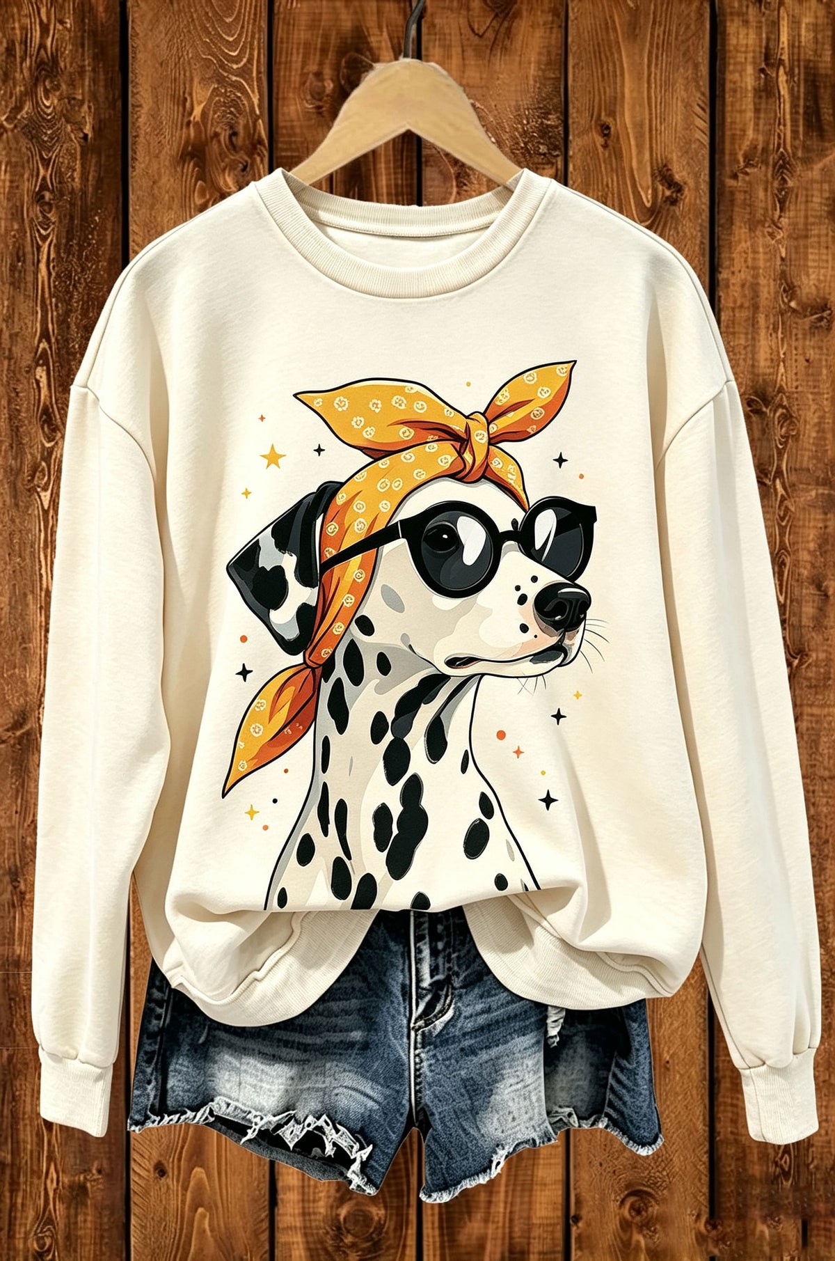 Dalmatian Dog Sunglasses Bandana Graphic Crewneck Sweatshirt