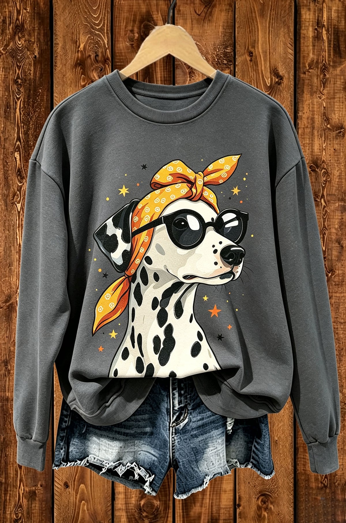 Dalmatian Dog Sunglasses Bandana Graphic Crewneck Sweatshirt