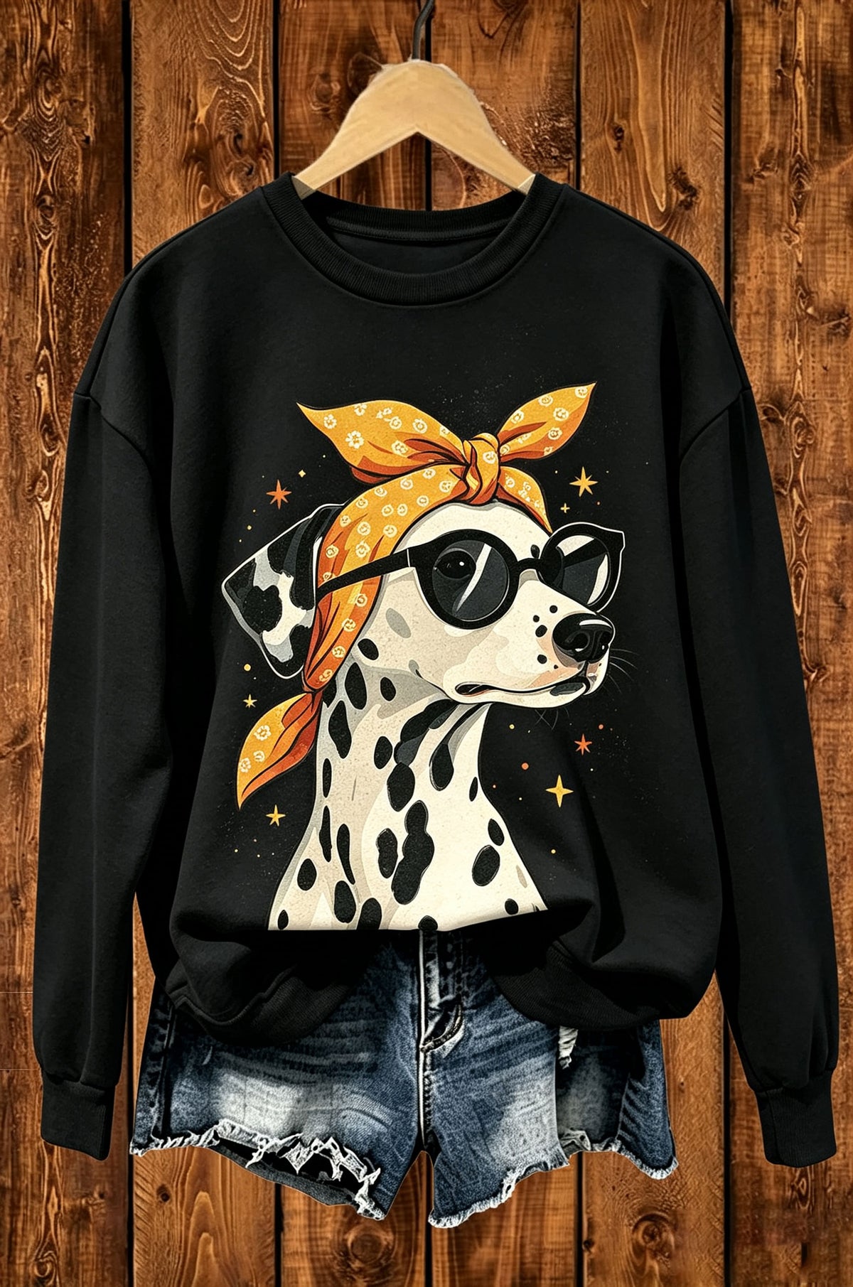 Dalmatian Dog Sunglasses Bandana Graphic Crewneck Sweatshirt