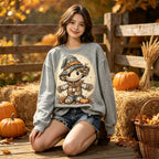 Cute Scarecrow Pumpkin Fall Graphic Crewneck Sweatshirt
