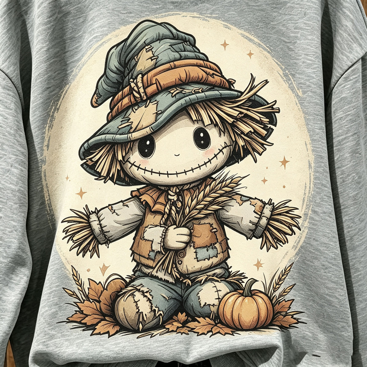 Cute Scarecrow Pumpkin Fall Graphic Crewneck Sweatshirt