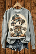 Cute Scarecrow Pumpkin Fall Graphic Crewneck Sweatshirt