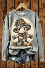 Cute Scarecrow Pumpkin Fall Graphic Crewneck Sweatshirt