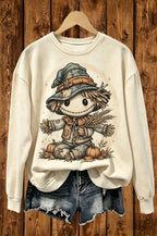 Cute Scarecrow Pumpkin Fall Graphic Crewneck Sweatshirt