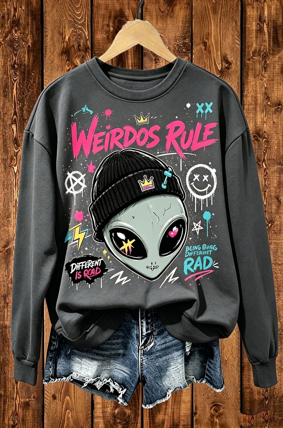 Weirdos Rule Alien Graffiti Streetwear Crewneck Sweatshirt