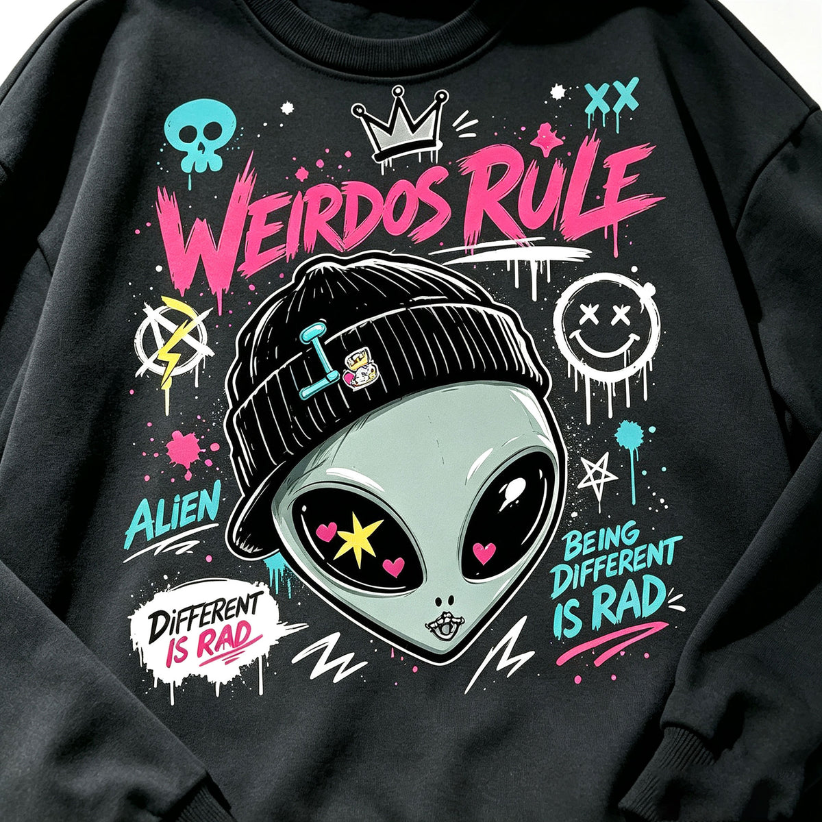 Weirdos Rule Alien Graffiti Streetwear Crewneck Sweatshirt
