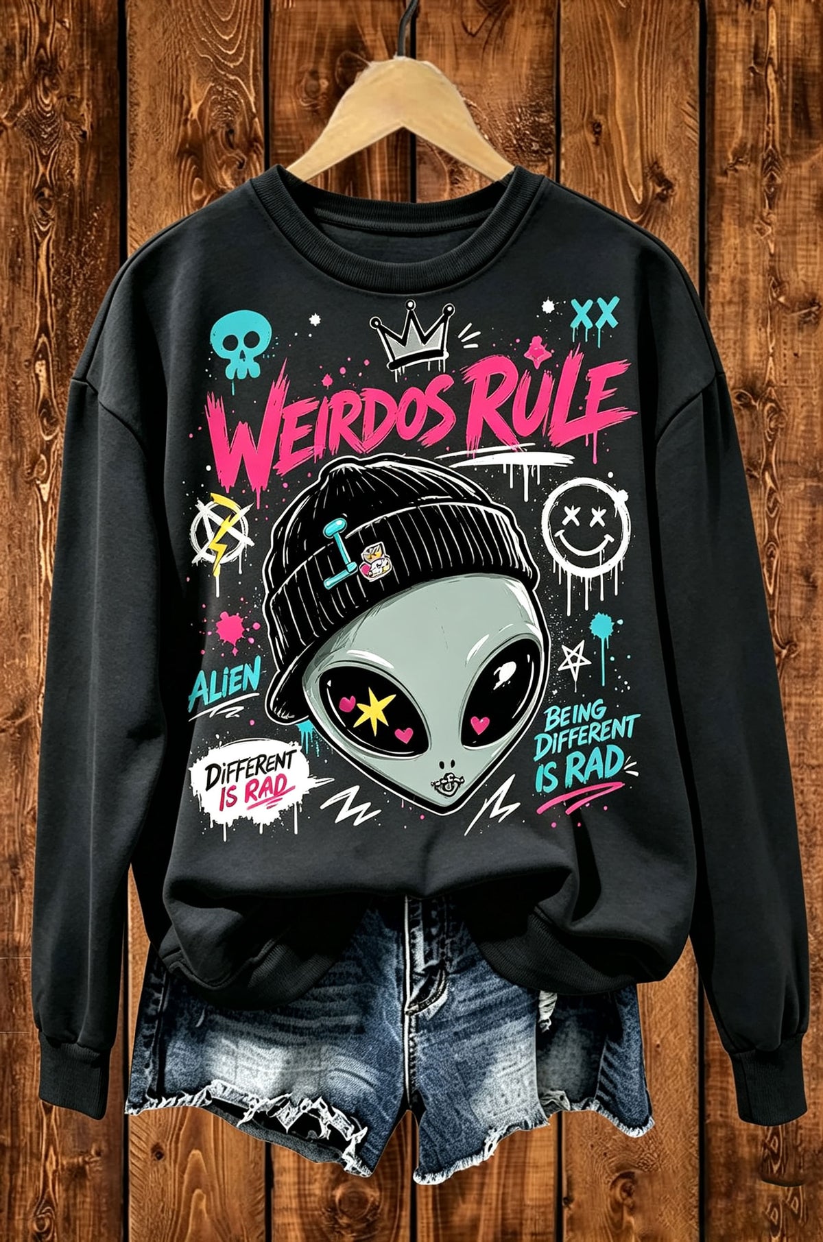 Weirdos Rule Alien Graffiti Streetwear Crewneck Sweatshirt