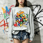 Melting Rubik's Cube Street Graphic Crewneck Sweatshirt