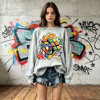 Melting Rubik's Cube Street Graphic Crewneck Sweatshirt