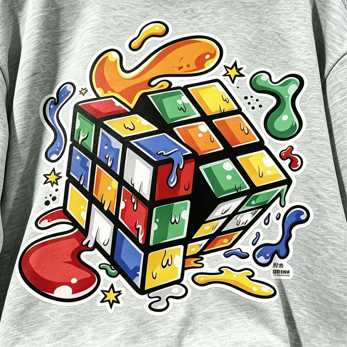 Melting Rubik's Cube Street Graphic Crewneck Sweatshirt