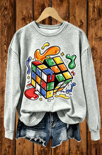 Melting Rubik's Cube Street Graphic Crewneck Sweatshirt
