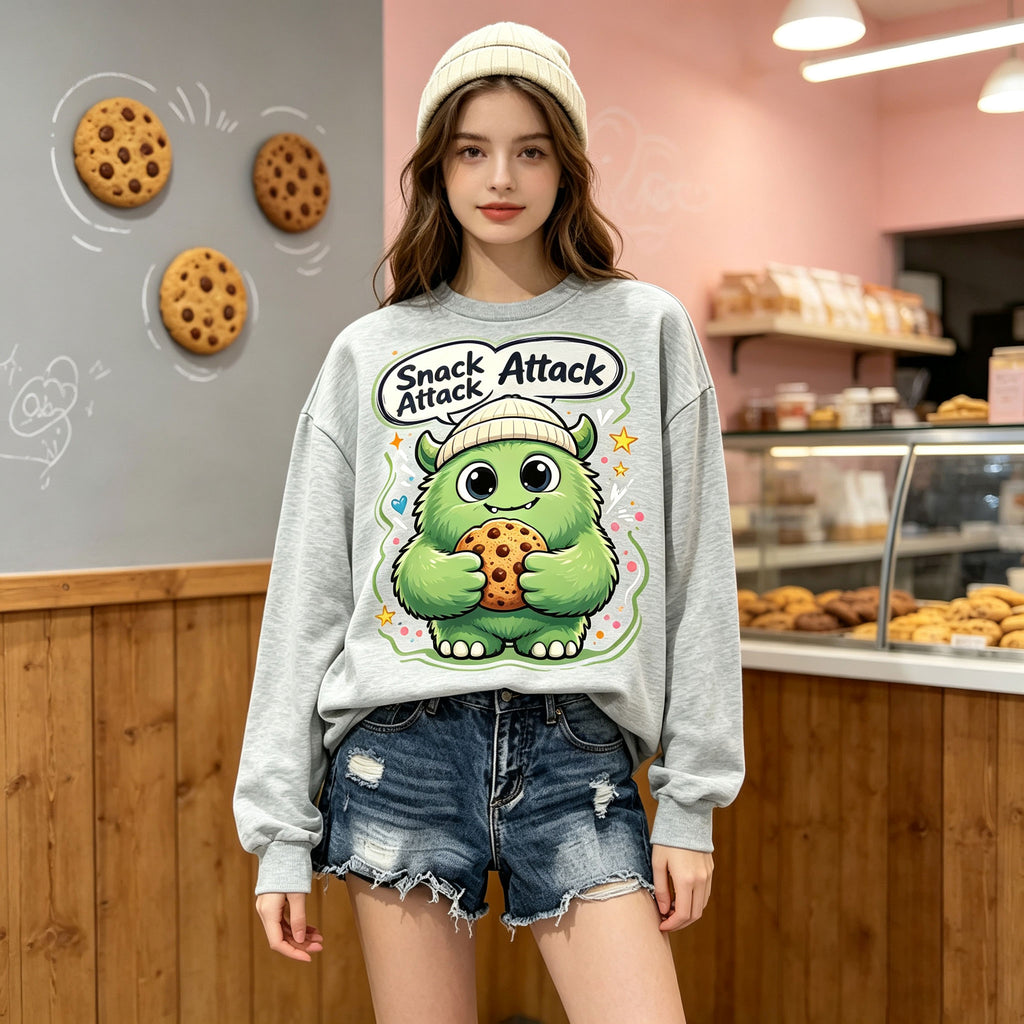 Snack Attack Green Monster Cookie Graphic Crewneck Sweatshirt