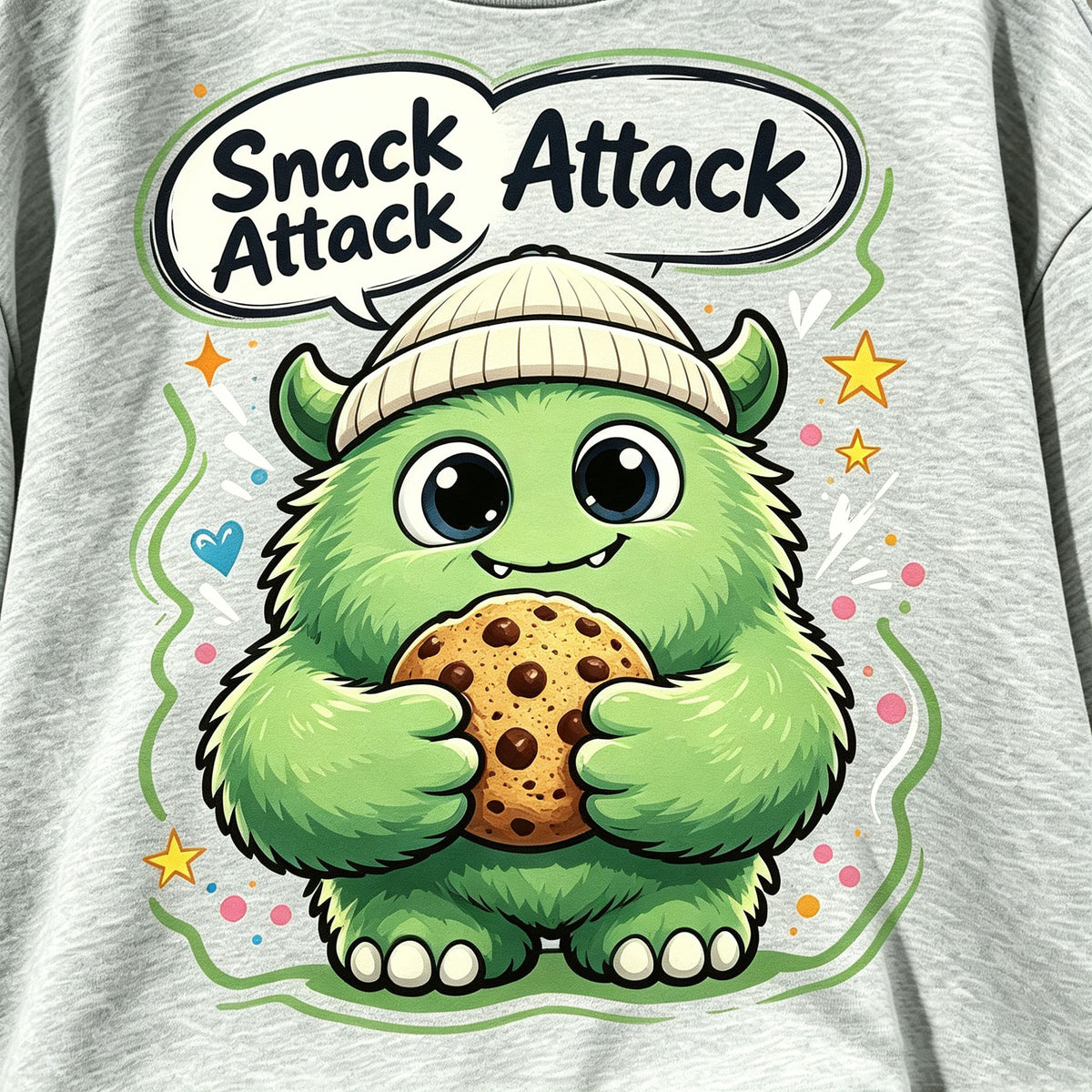 Snack Attack Green Monster Cookie Graphic Crewneck Sweatshirt