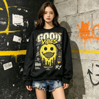 Good Vibes Stay Rad Melting Smiley Street Crewneck Sweatshirt