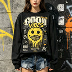 Good Vibes Stay Rad Melting Smiley Street Crewneck Sweatshirt