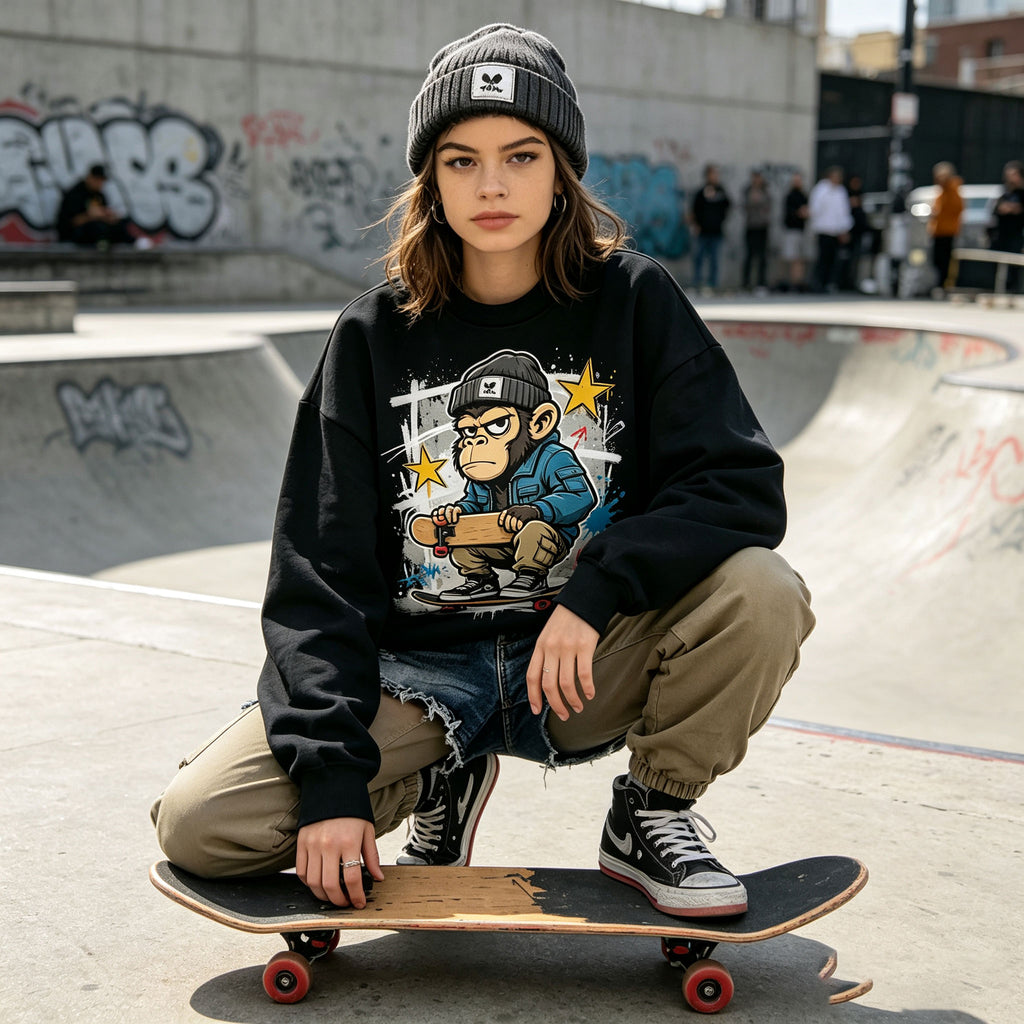 Skateboard Monkey Graffiti Streetwear Crewneck Sweatshirt