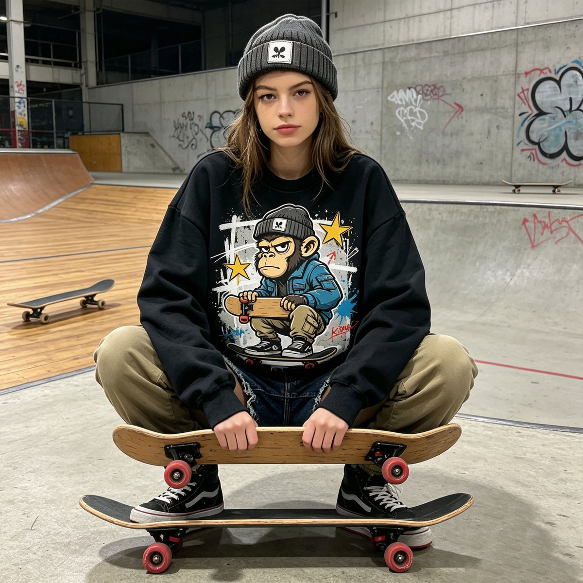 Skateboard Monkey Graffiti Streetwear Crewneck Sweatshirt