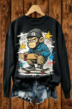 Skateboard Monkey Graffiti Streetwear Crewneck Sweatshirt