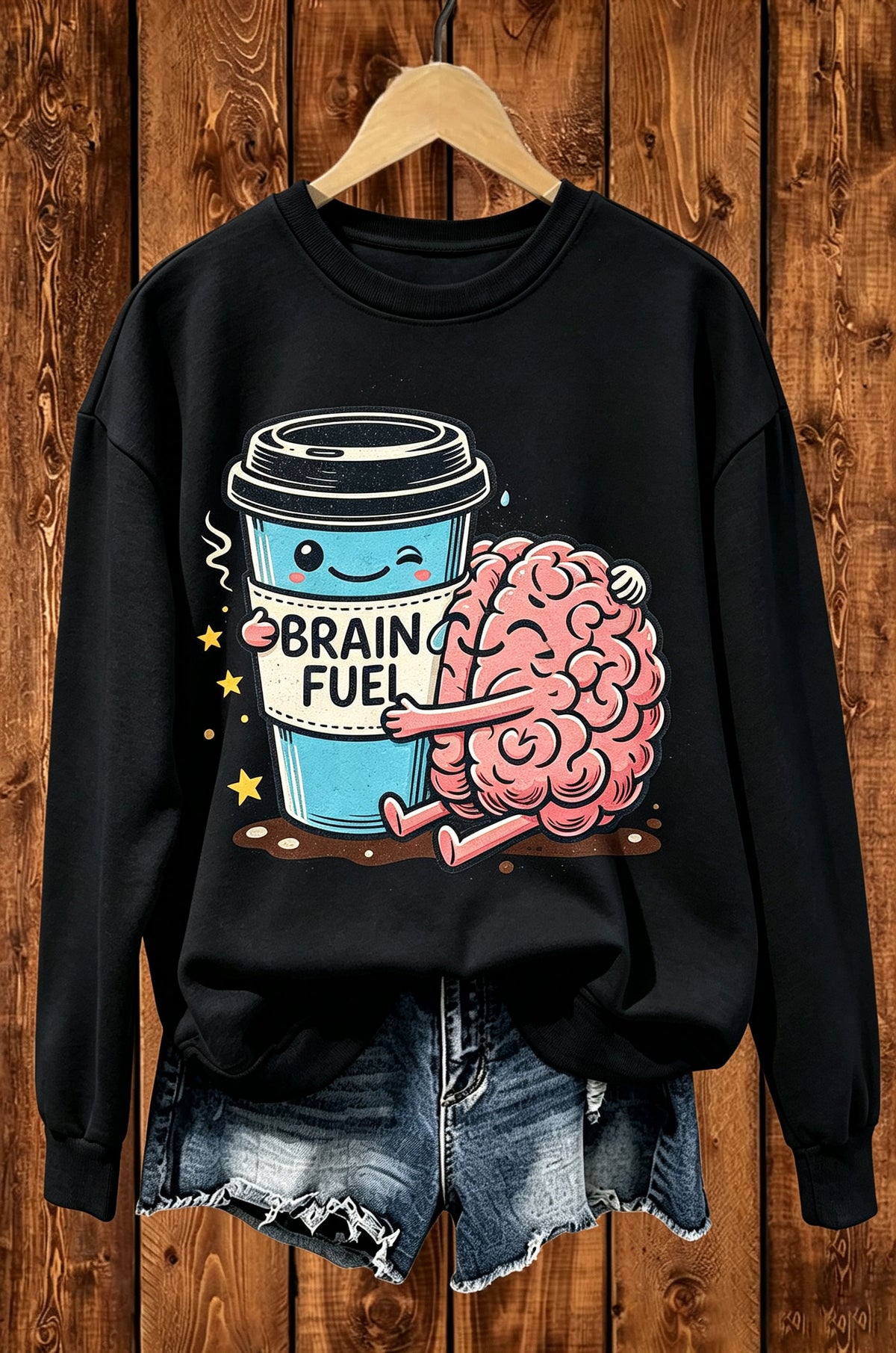 Brain Fuel Coffee Brain Graphic Crewneck Sweatshirt