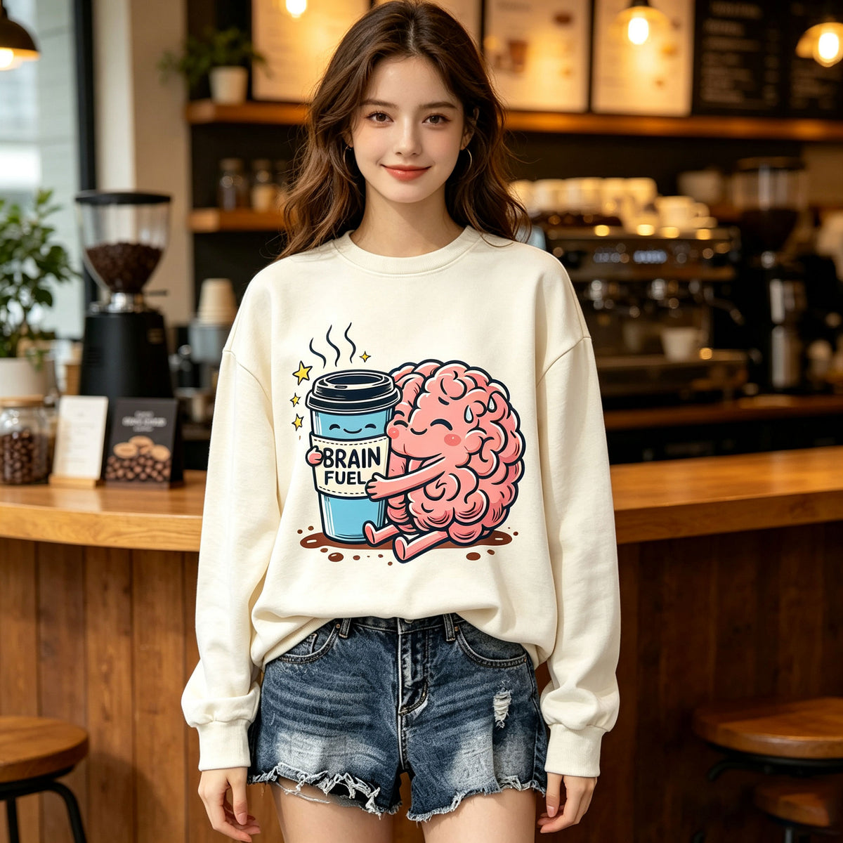 Brain Fuel Coffee Brain Graphic Crewneck Sweatshirt