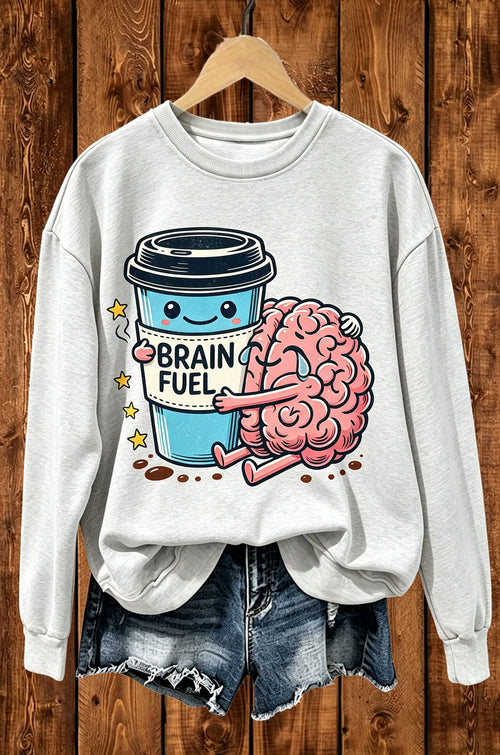 Brain Fuel Coffee Brain Graphic Crewneck Sweatshirt