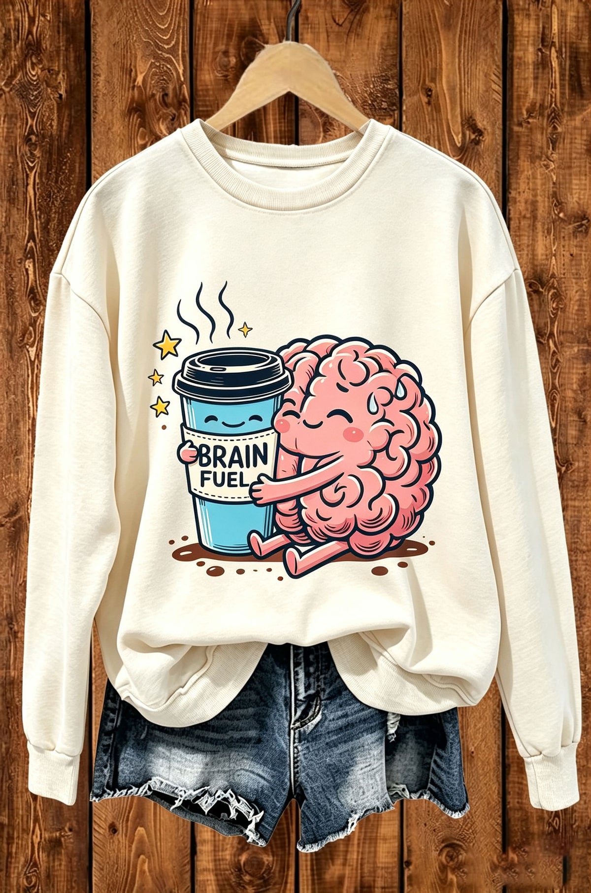 Brain Fuel Coffee Brain Graphic Crewneck Sweatshirt