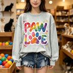 Paw Love Rainbow Paw Print Graphic Crewneck Sweatshirt