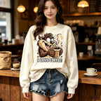 I Love Coffee Cartoon Devil Coffee Graphic Crewneck Sweatshirt