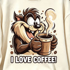 I Love Coffee Cartoon Devil Coffee Graphic Crewneck Sweatshirt