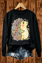 Cute Flower Hedgehog Graphic Crewneck Sweatshirt
