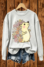 Cute Flower Hedgehog Graphic Crewneck Sweatshirt