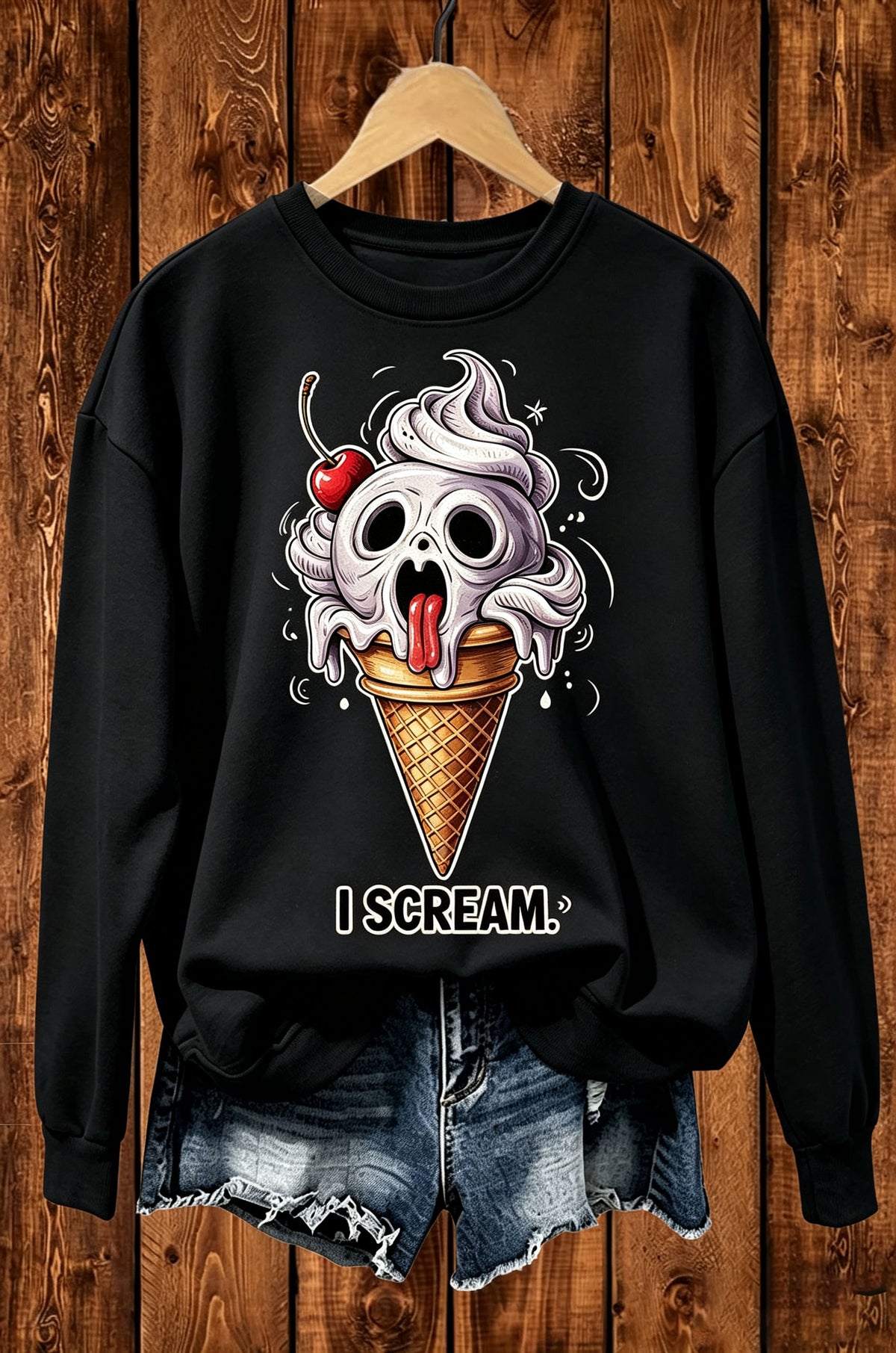 I Scream Skull Ice Cream Funny Graphic Crewneck Sweatshirt