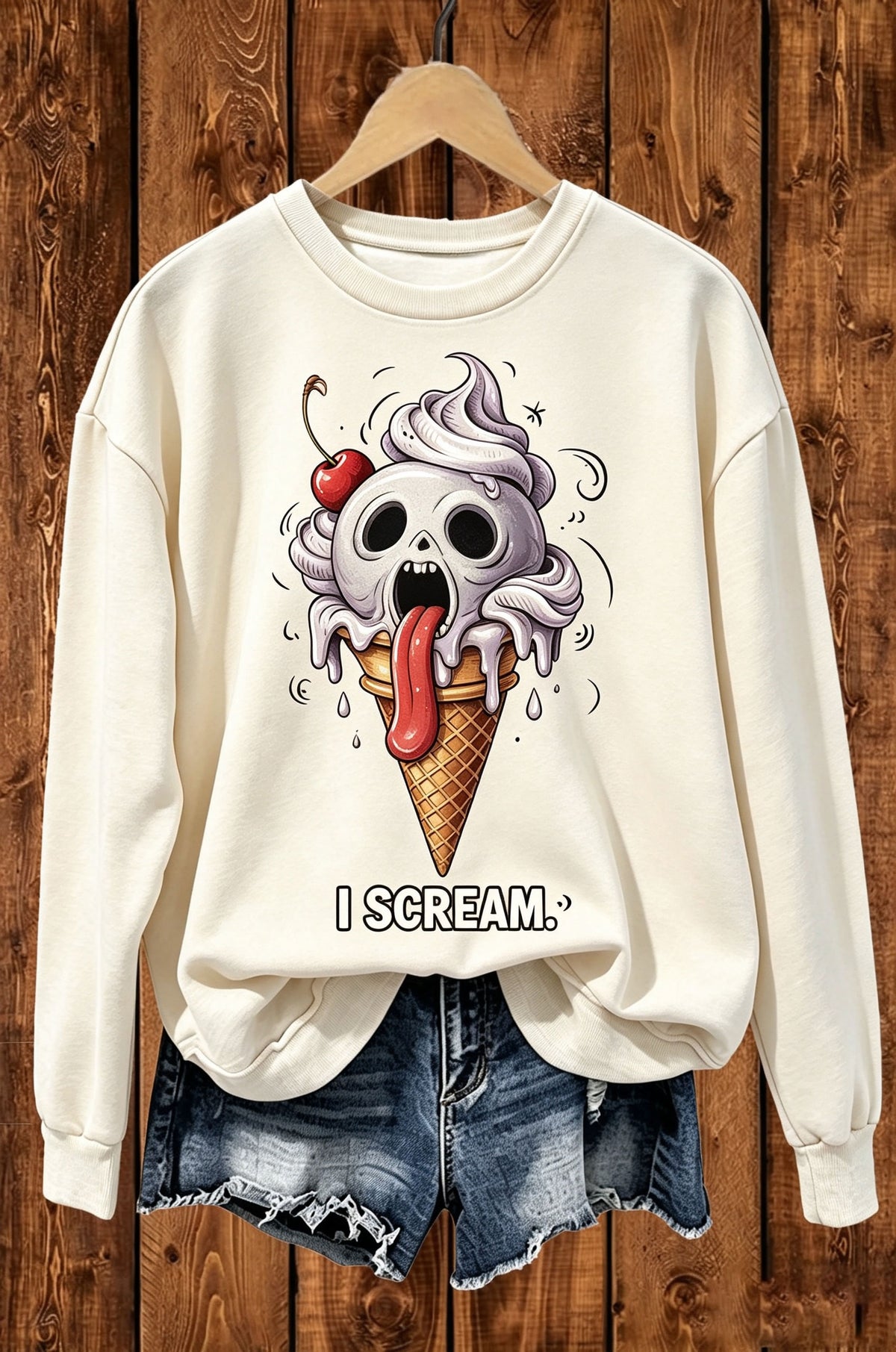 I Scream Skull Ice Cream Funny Graphic Crewneck Sweatshirt