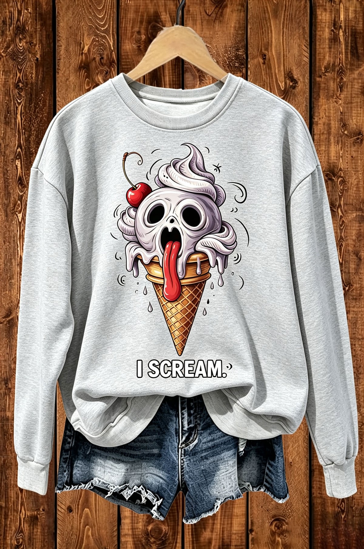 I Scream Skull Ice Cream Funny Graphic Crewneck Sweatshirt