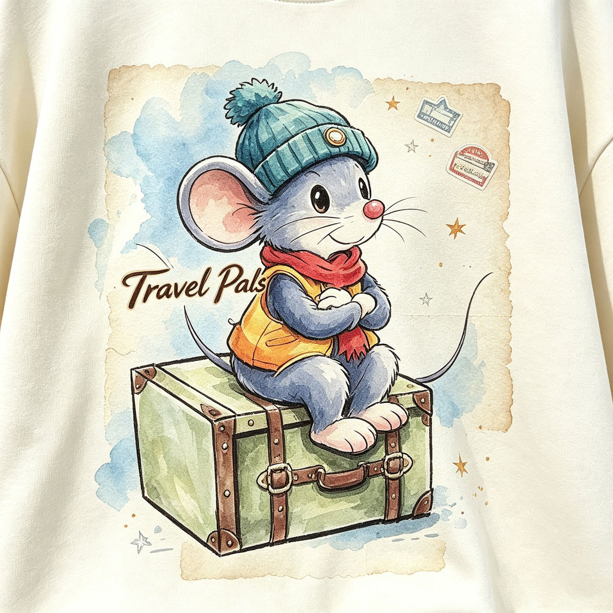 Travel Pals Cute Travel Mouse Graphic Crewneck Sweatshirt