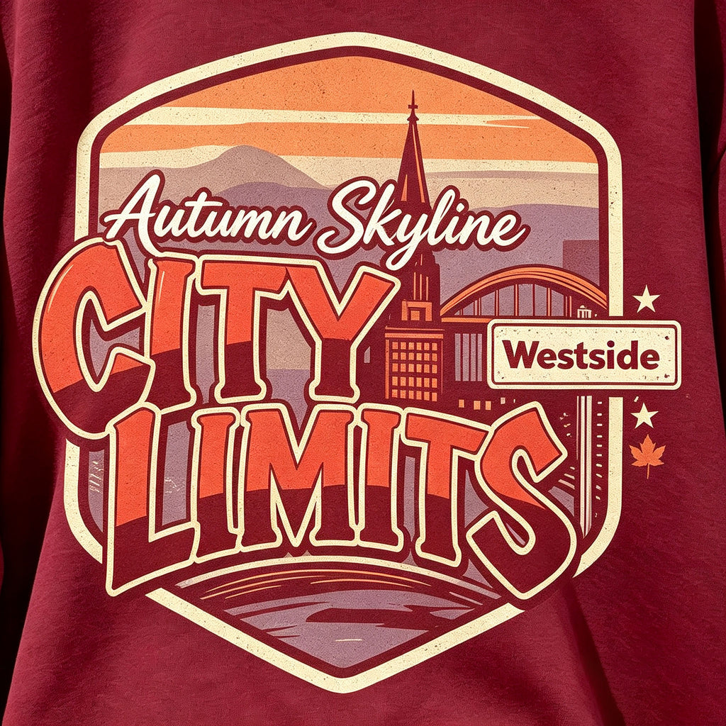 Autumn Skyline City Limits Retro Graphic Crewneck Sweatshirt
