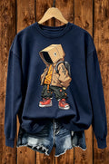 Box Head Street Cartoon Graphic Crewneck Sweatshirt