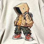 Box Head Street Cartoon Graphic Crewneck Sweatshirt